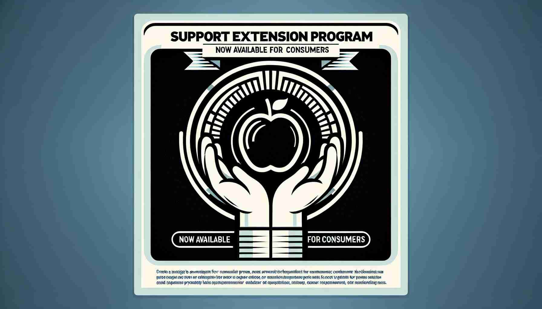 Create an image of an announcement poster for a fictional 'Support Extension Program' that is available for consumers. The design should be clean and modern, invoking the style of an operating system interface, without referencing any specific real-life operating systems. Include a generic logo that suggests the program relates to technology or software support, and highlight the phrase 'Now Available for Consumers' in a way that attracts attention.